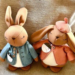 Debi Lilly TWO (2) Bunny Plush Weighted Boy & Girl Bunny Decorations Set Of